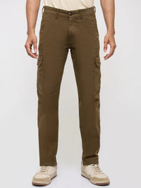 Men Trouser Cargo Fit Green Mid Rise