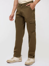 Men Trouser Cargo Fit Green Mid Rise