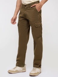 Men Trouser Cargo Fit Green Mid Rise