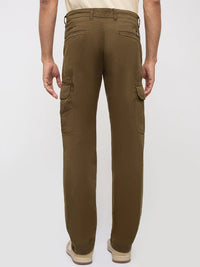 Men Trouser Cargo Fit Green Mid Rise