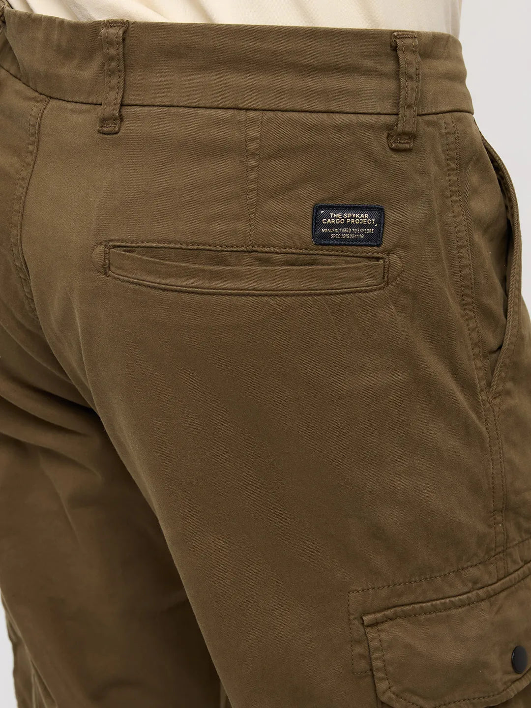 Men Trouser Cargo Fit Green Mid Rise