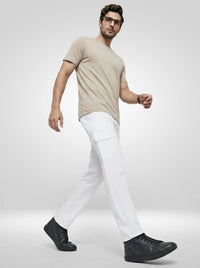 Men Trouser Cargo Fit White Mid Rise