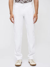 Men Trouser Cargo Fit White Mid Rise