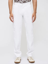 Men Trouser Cargo Fit White Mid Rise