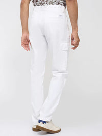 Men Trouser Cargo Fit White Mid Rise