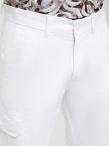 Men Trouser Cargo Fit White Mid Rise