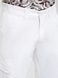 Men Trouser Cargo Fit White Mid Rise