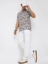 Men Trouser Cargo Fit White Mid Rise