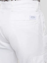 Men Trouser Cargo Fit White Mid Rise