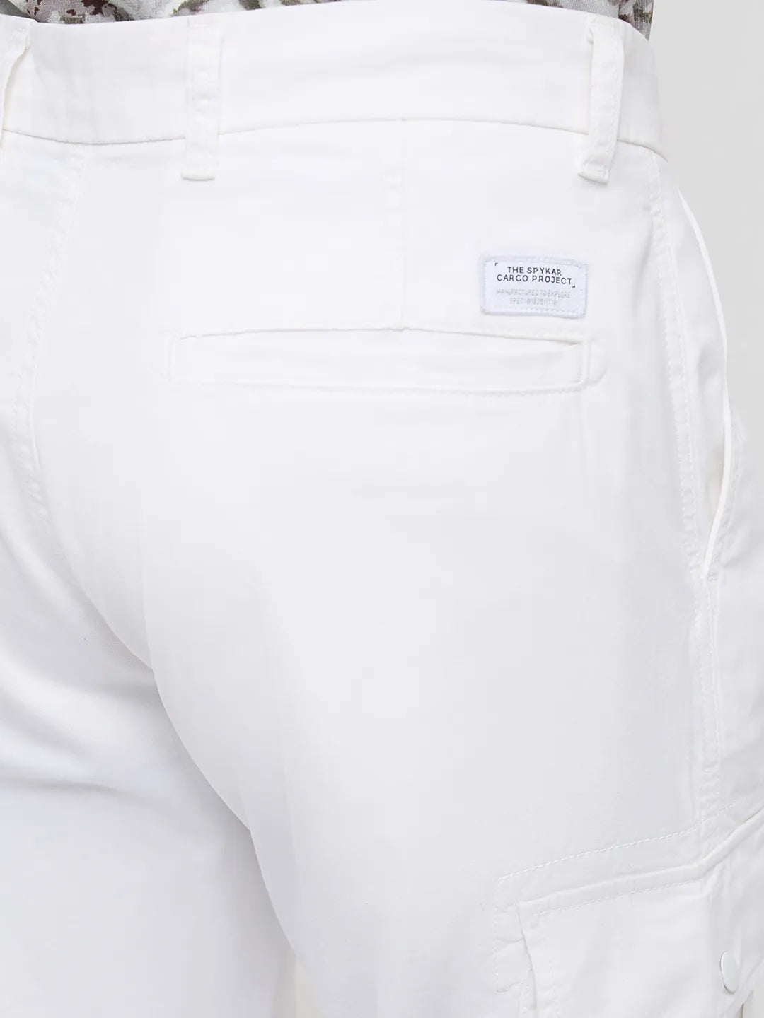 Men Trouser Cargo Fit White Mid Rise