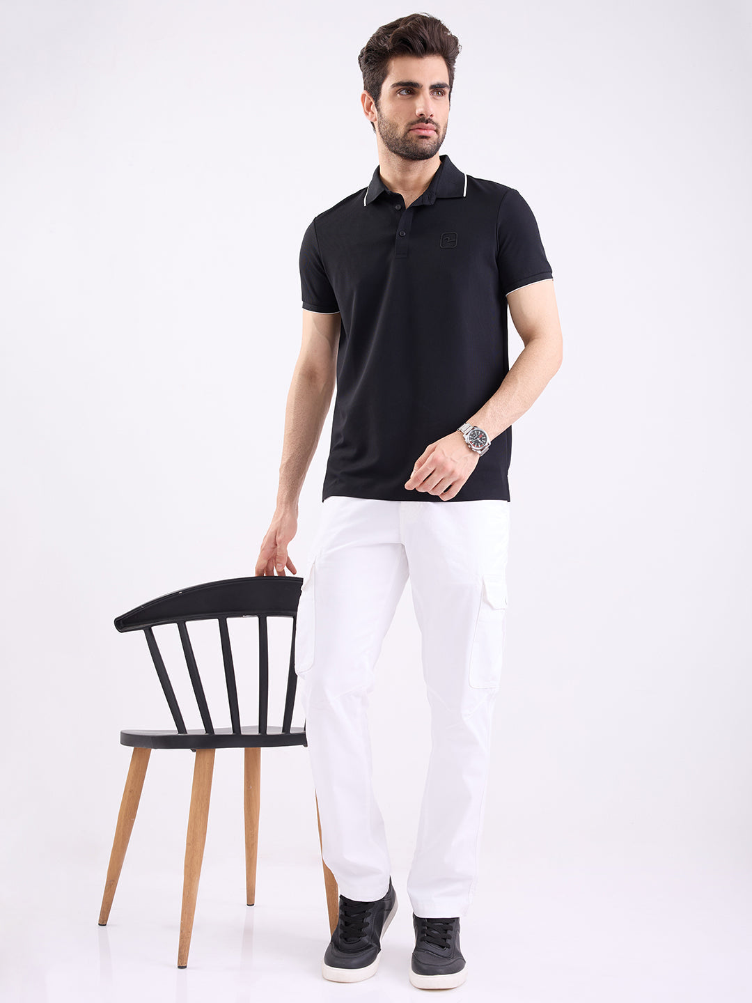 Spykar White Mid Rise Cargo Fit Casual Trouser For Men