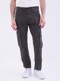 Men Trouser Relaxed Fit Grey Mid Rise