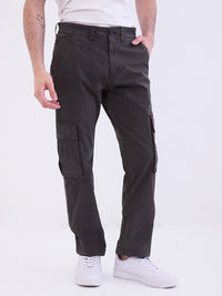 Men Trouser Relaxed Fit Grey Mid Rise