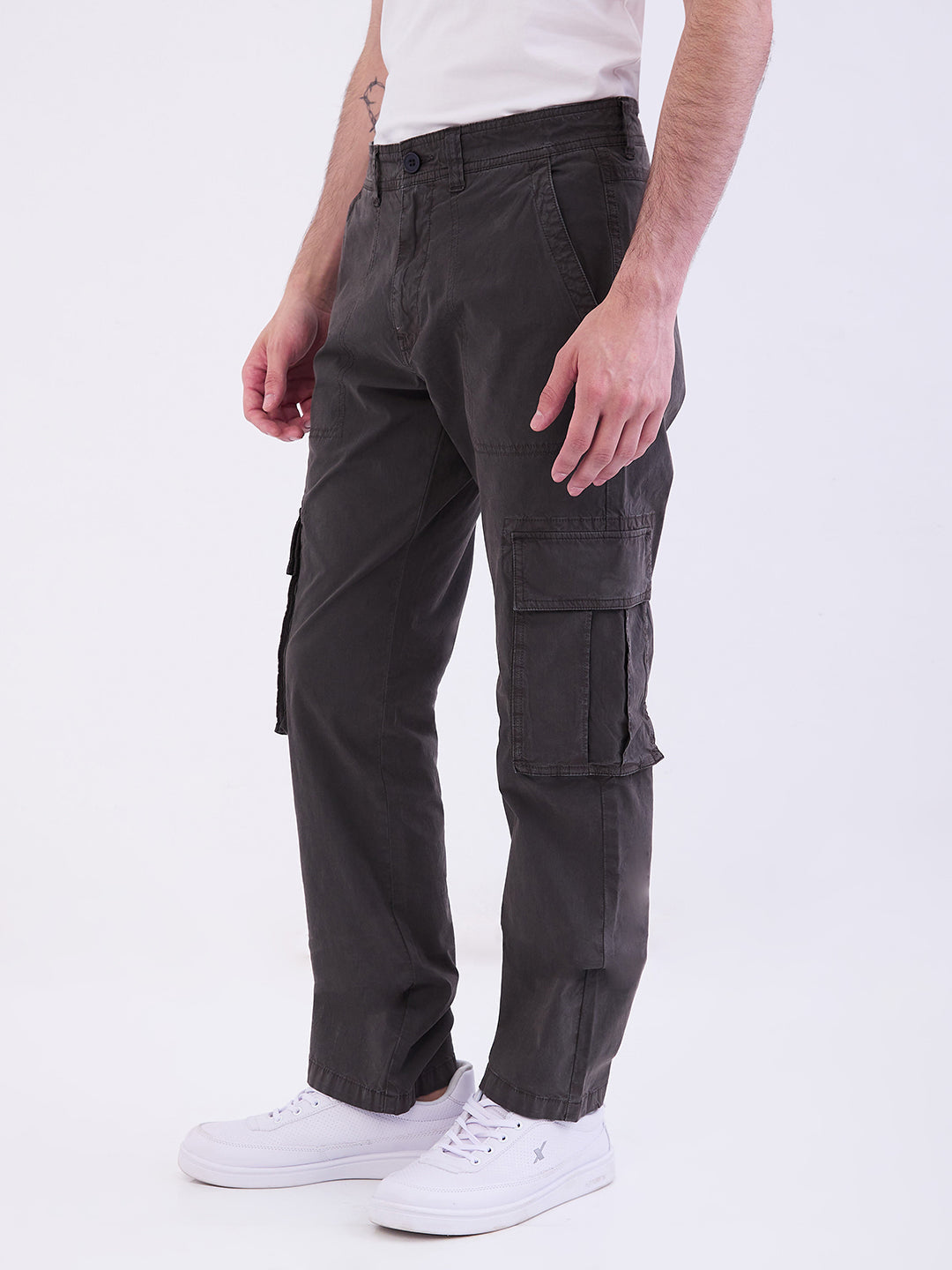 Spykar Charcoal Grey Mid Rise Chico Casual Trouser For Men