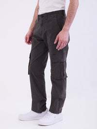 Men Trouser Relaxed Fit Grey Mid Rise