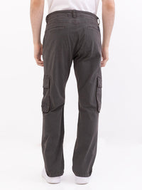 Men Trouser Relaxed Fit Grey Mid Rise