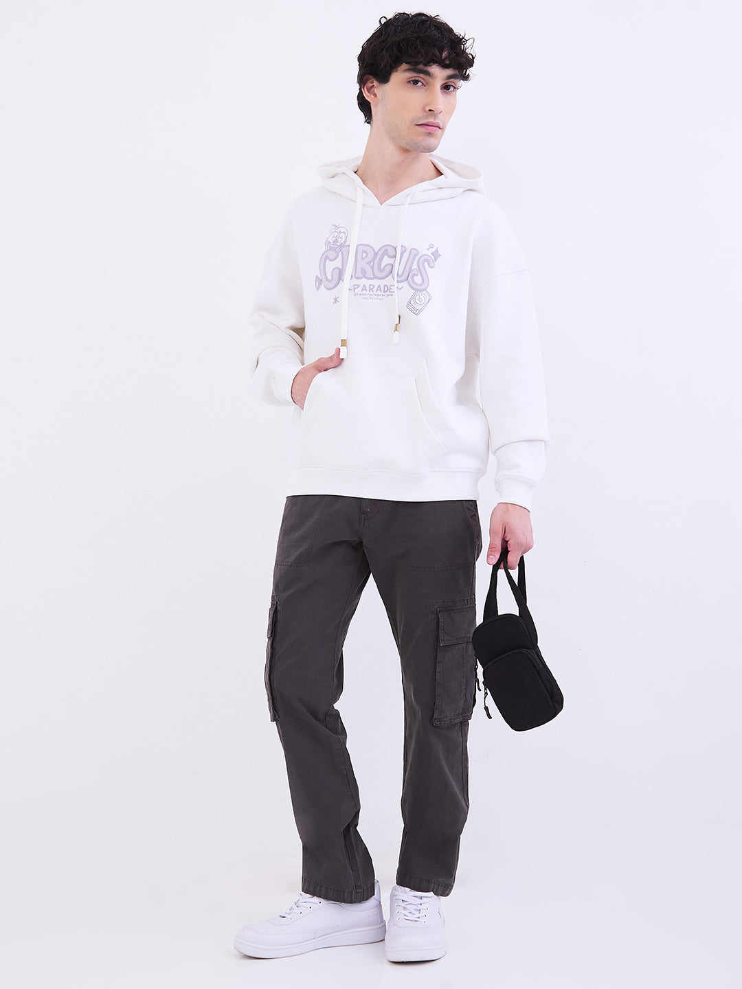 Men Trouser Relaxed Fit Grey Mid Rise