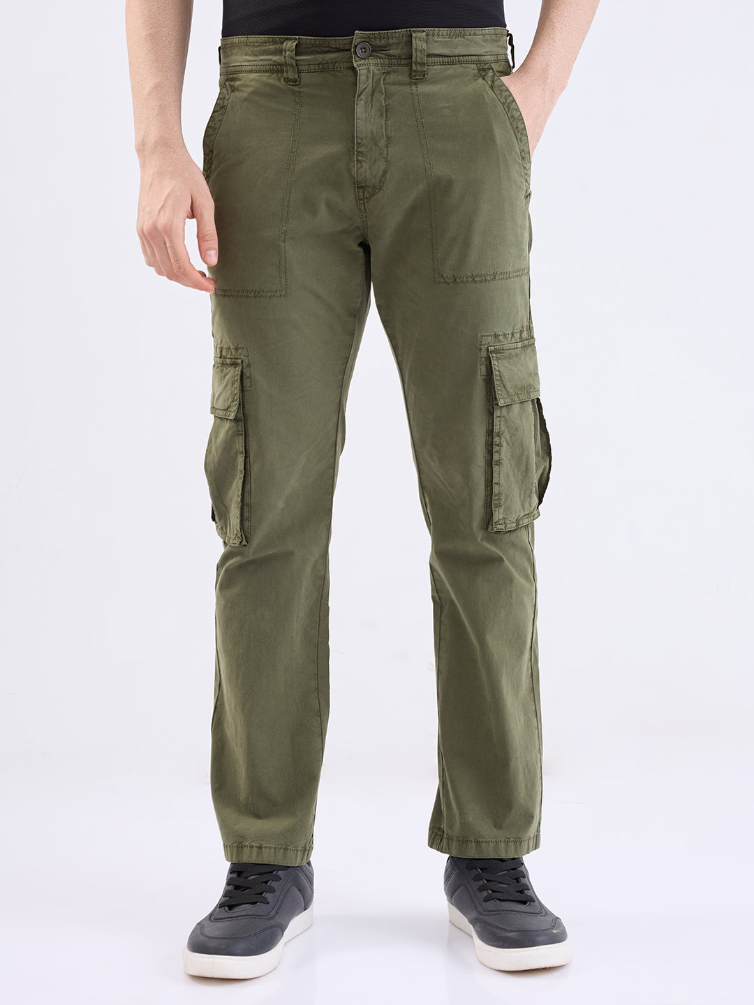Men Trouser Chico Fit Green Mid Rise