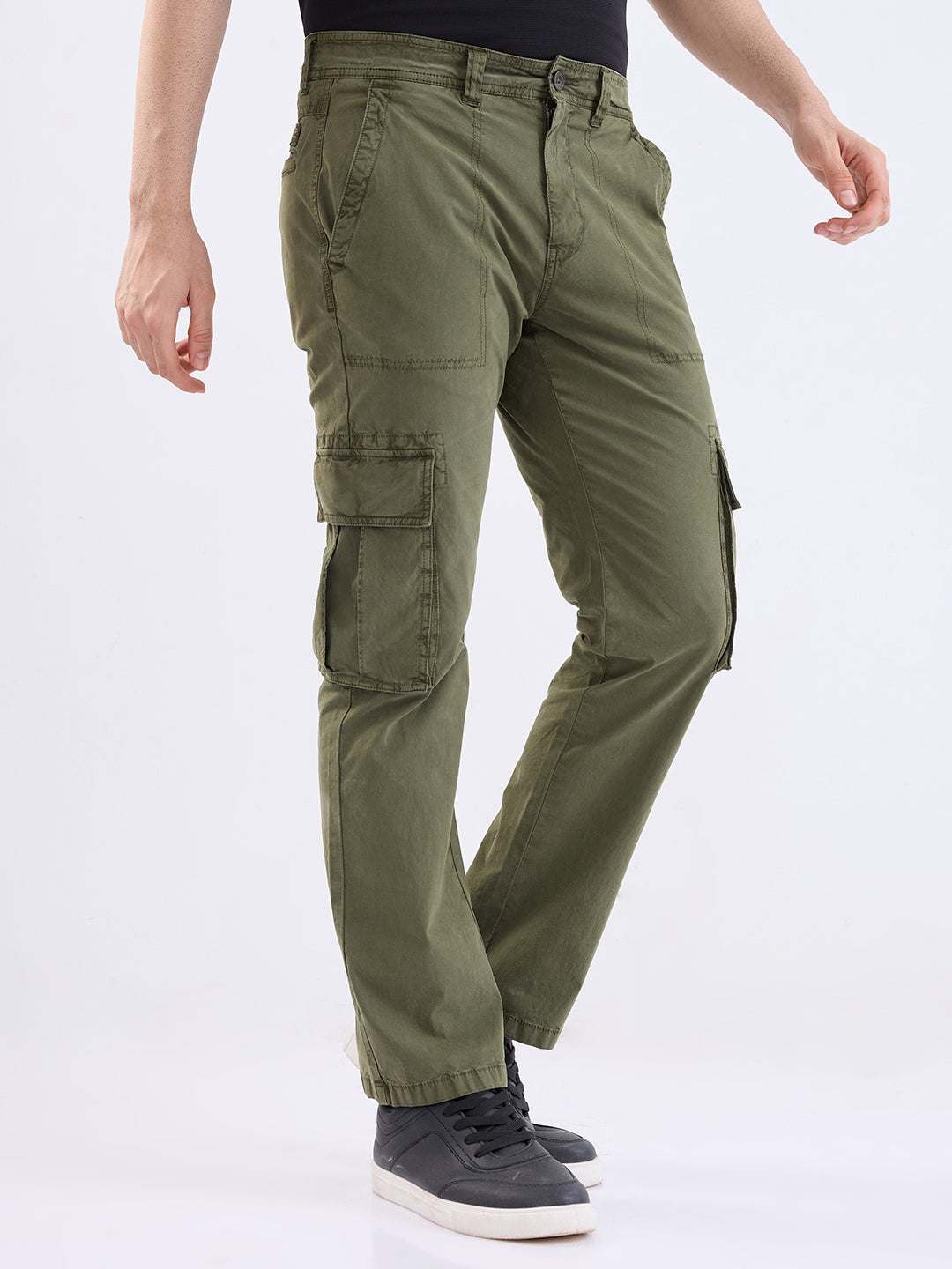 Men Trouser Chico Fit Green Mid Rise