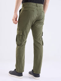 Men Trouser Relaxed Fit Green Mid Rise
