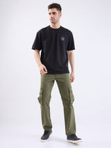 Men Trouser Relaxed Fit Green Mid Rise