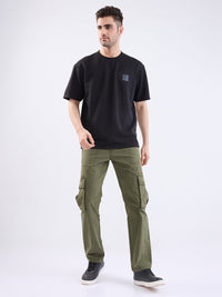 Men Trouser Relaxed Fit Green Mid Rise