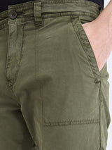 Men Trouser Relaxed Fit Green Mid Rise