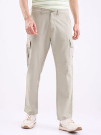 Men Trouser Straight Fit Green Mid Rise