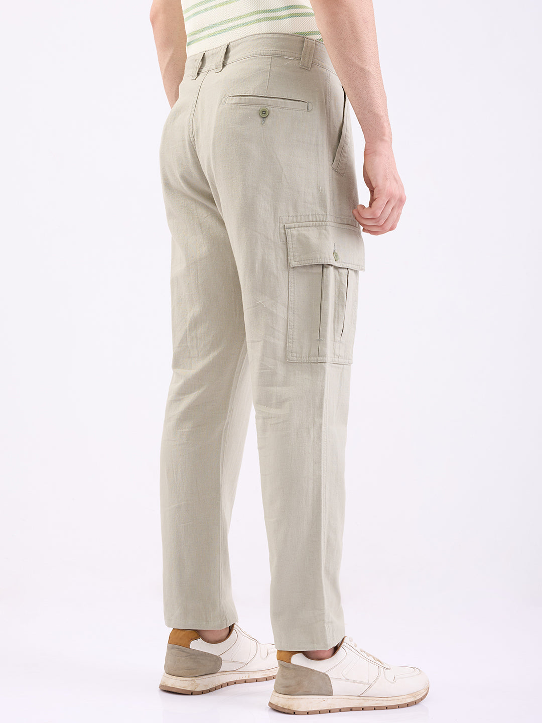 Spykar Lint Green Mid Rise Straight Fit Casual Trouser For Men