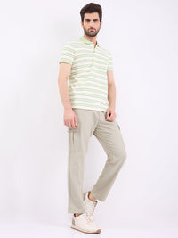 Men Trouser Straight Fit Green Mid Rise