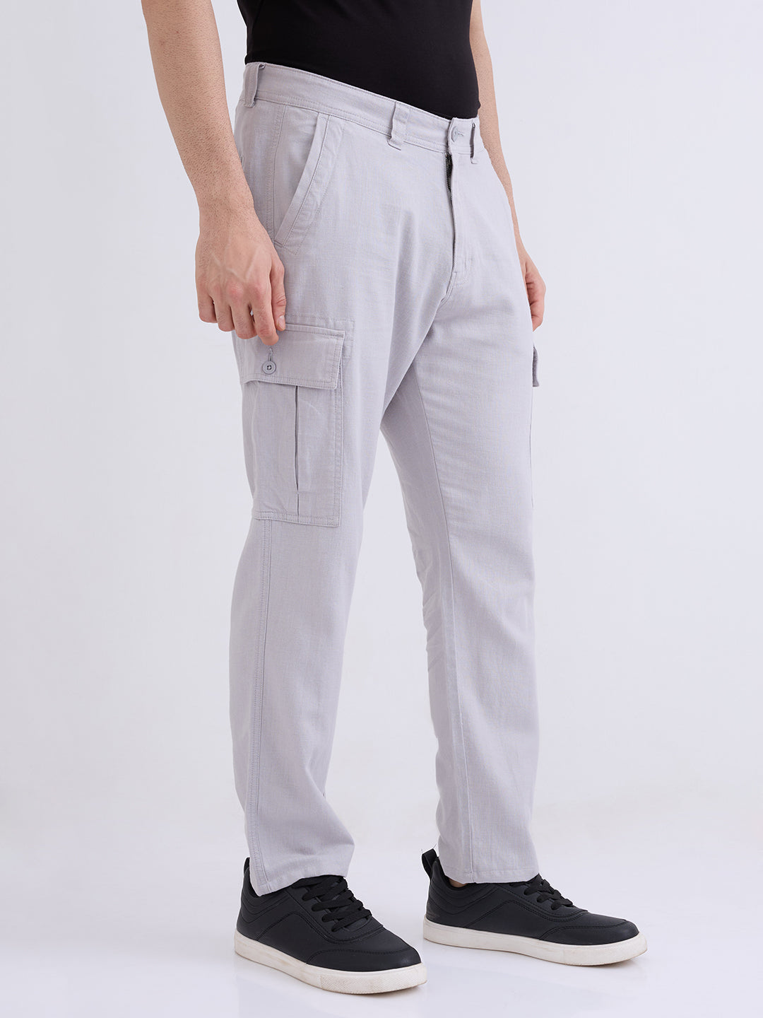 Men Trouser Straight Fit Grey Mid Rise