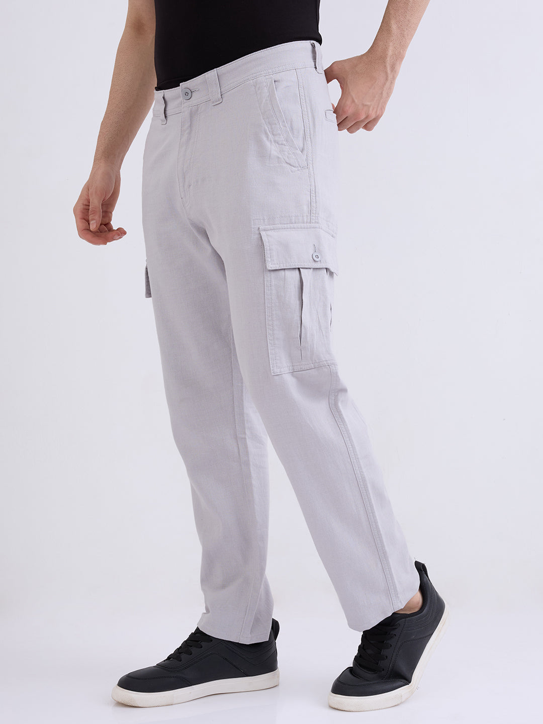 Spykar Silver Grey Mid Rise Straight Fit Casual Trouser For Men