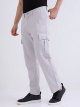 Men Trouser Straight Fit Grey Mid Rise