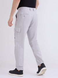 Men Trouser Straight Fit Grey Mid Rise