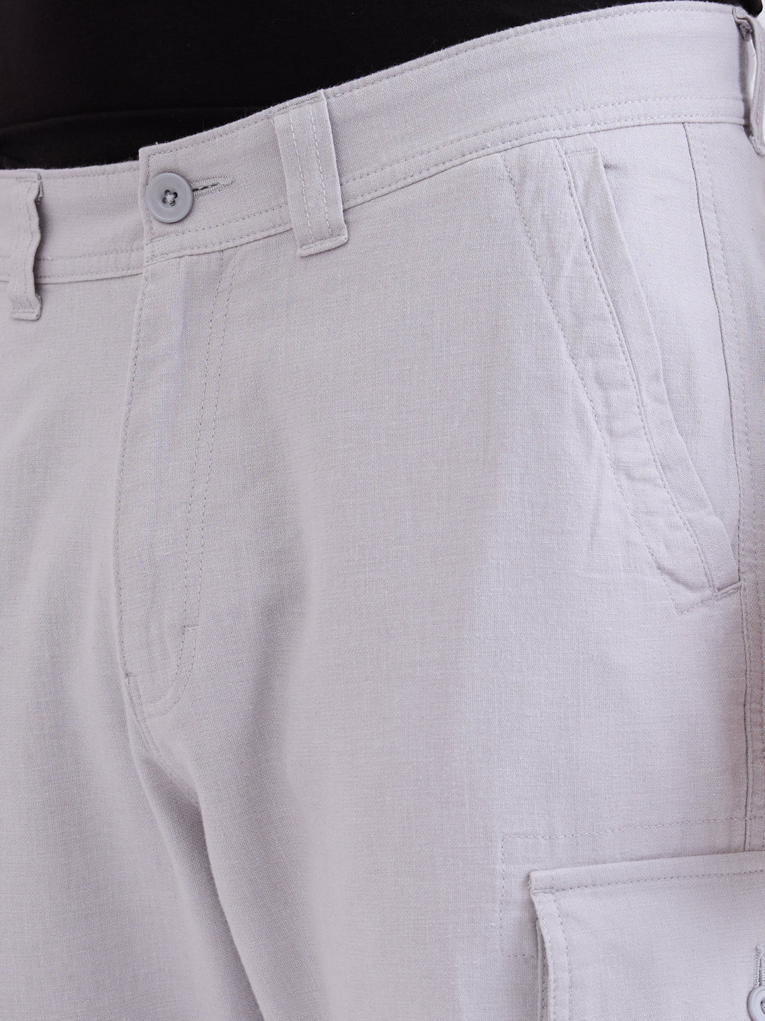 Men Trouser Straight Fit Grey Mid Rise