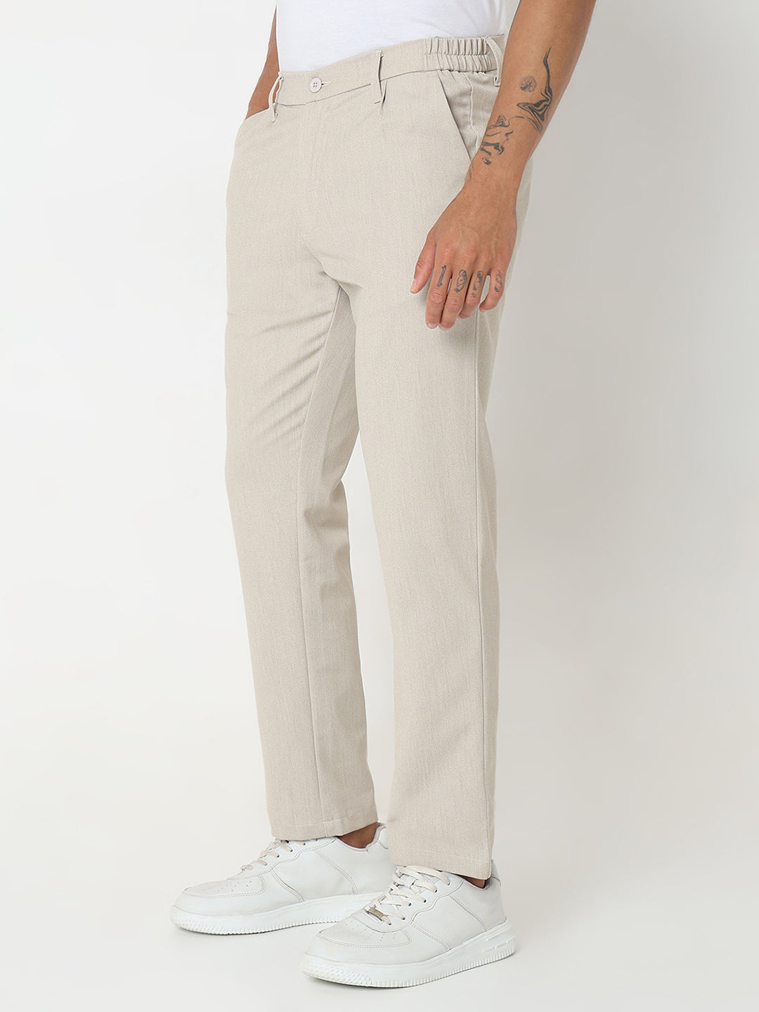 Spykar Beige Slim Fit Cotton Trouser For Men