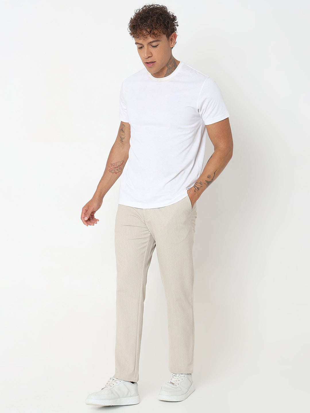 Spykar Beige Slim Fit Cotton Trouser For Men