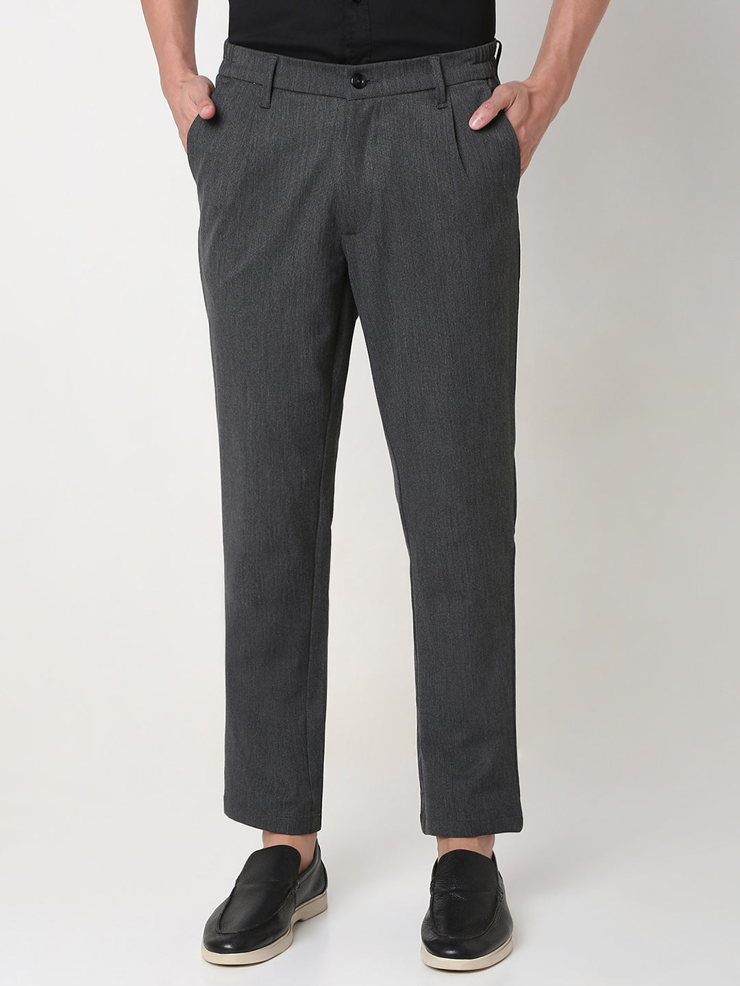 Spykar Grey Slim Fit Cotton Trouser For Men