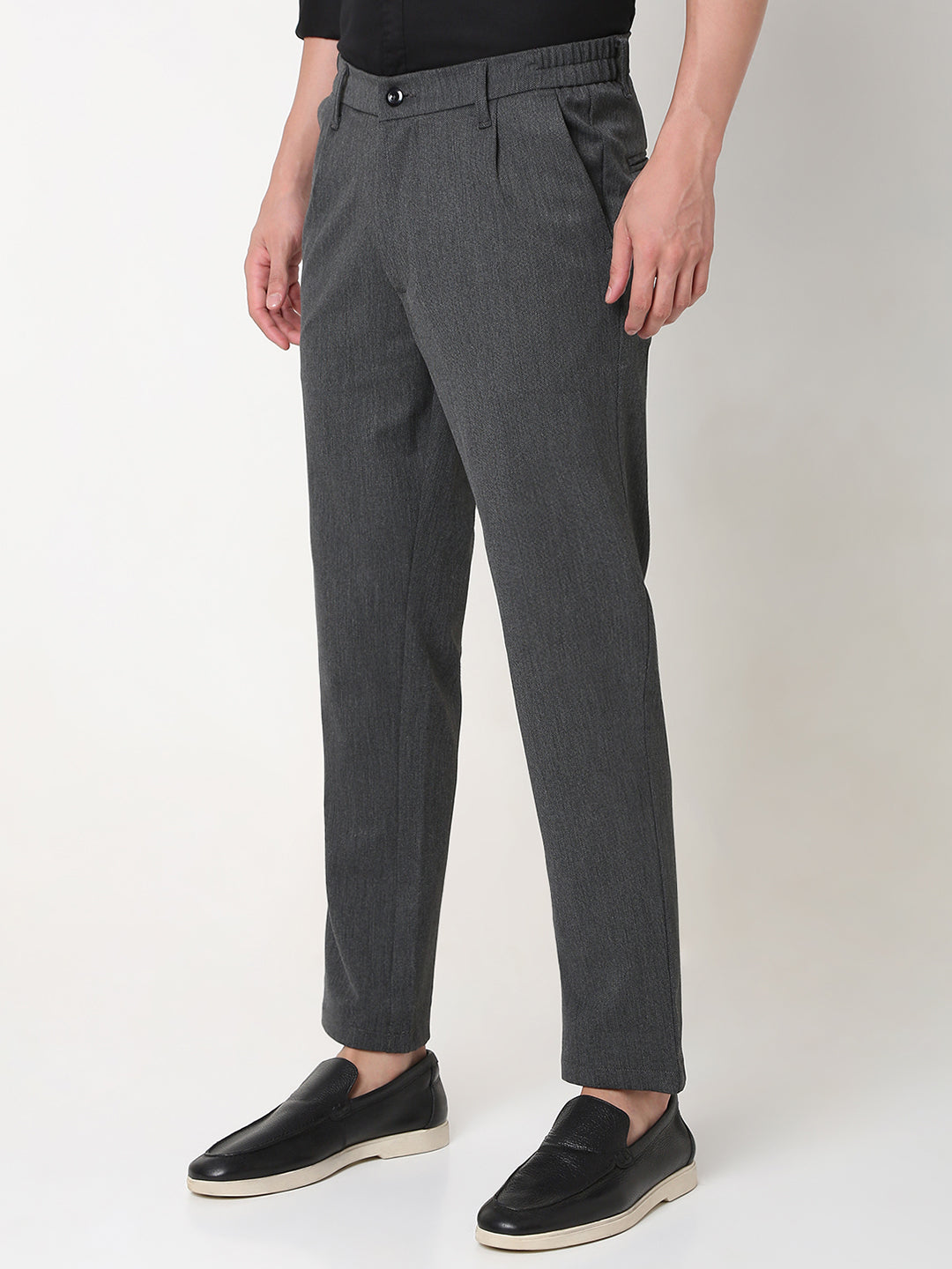 Spykar Grey Slim Fit Cotton Trouser For Men