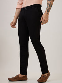 Spykar Slim Fit Mid Rise Black Casual Trouser For Men