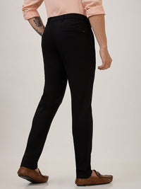 Spykar Slim Fit Mid Rise Black Casual Trouser For Men