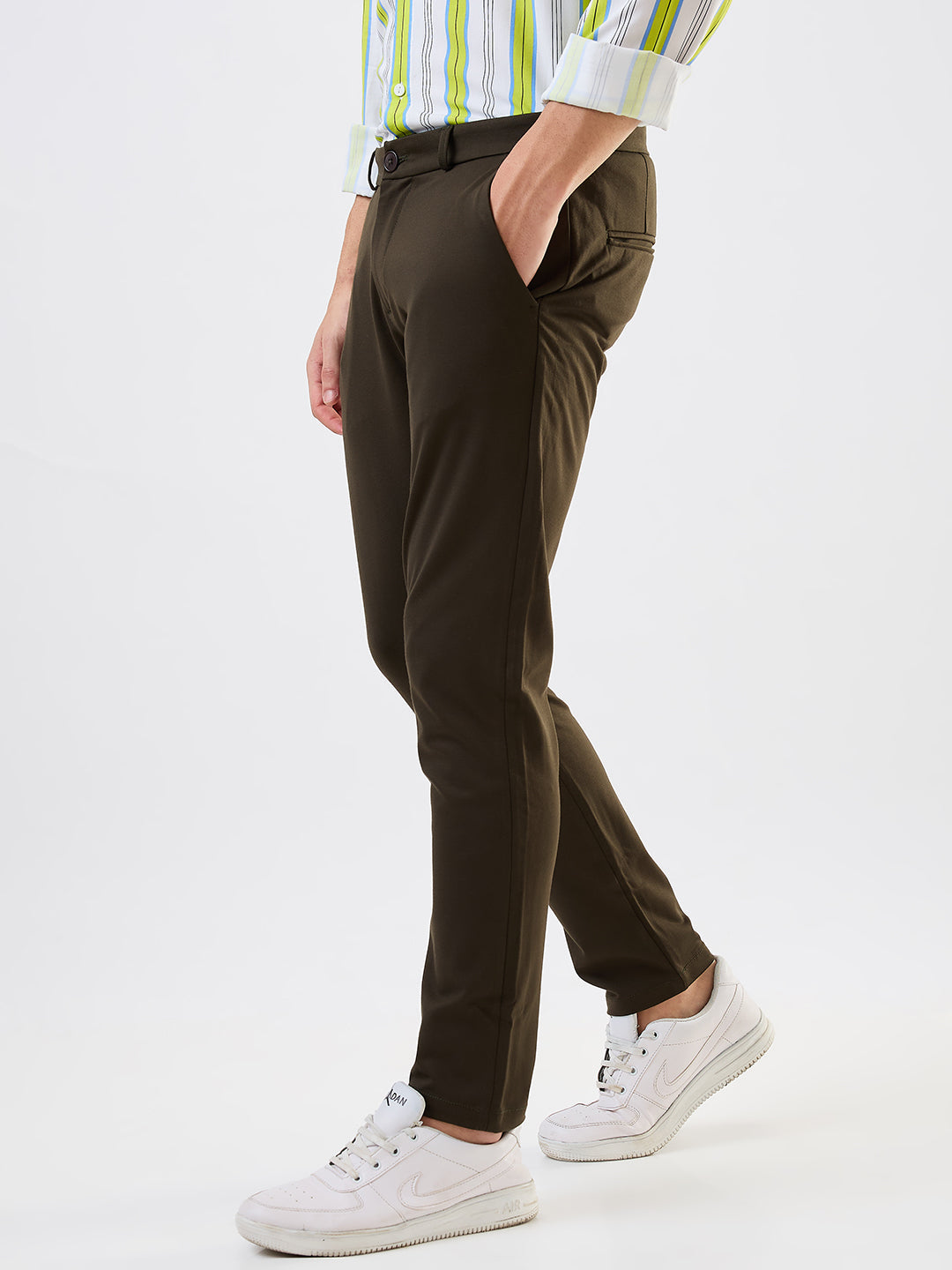 Men Cargo Slim Fit Green Mid Rise