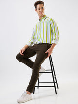 Men Cargo Slim Fit Green Mid Rise