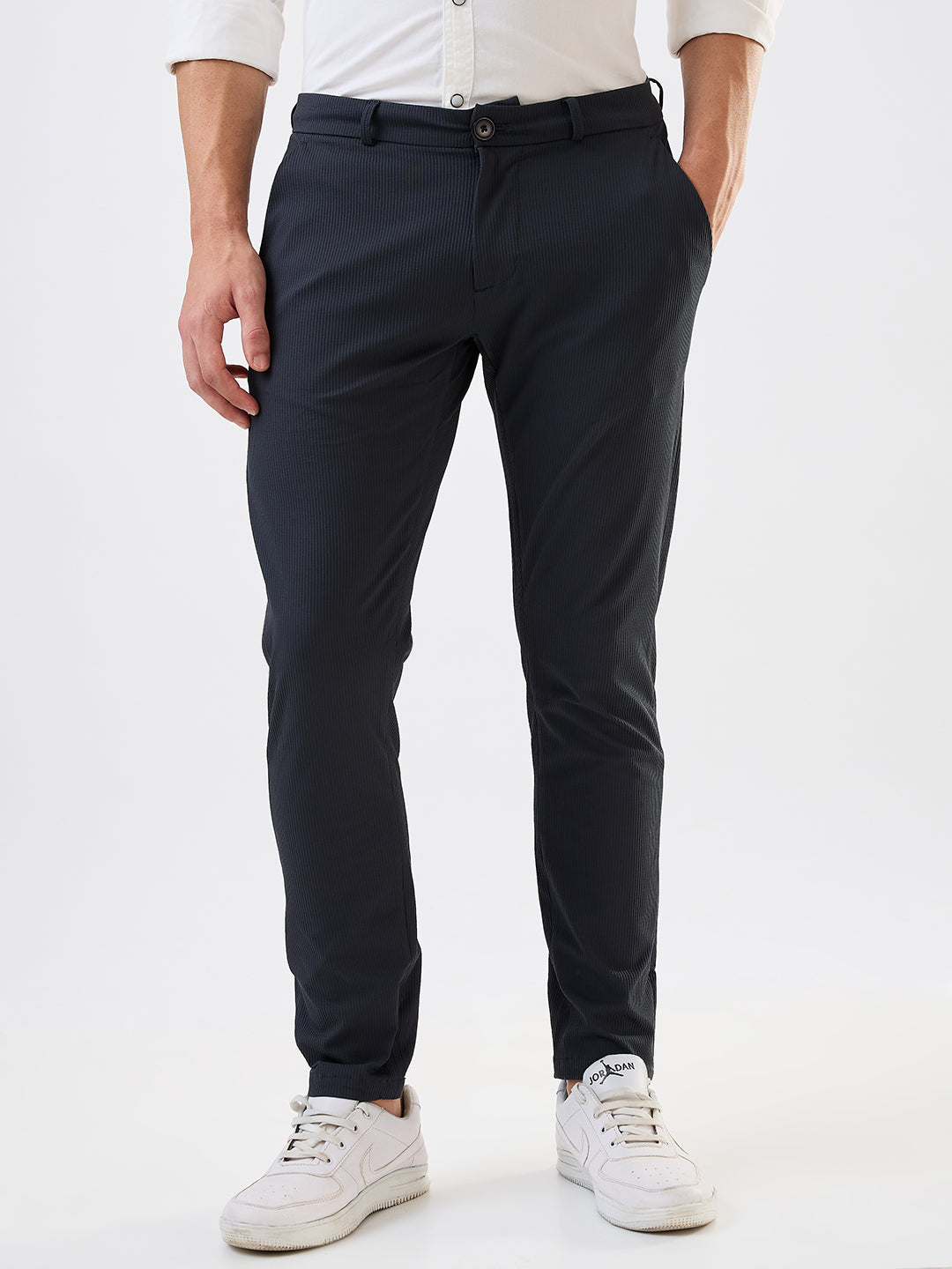 Men Cargo Slim Fit Grey Mid Rise