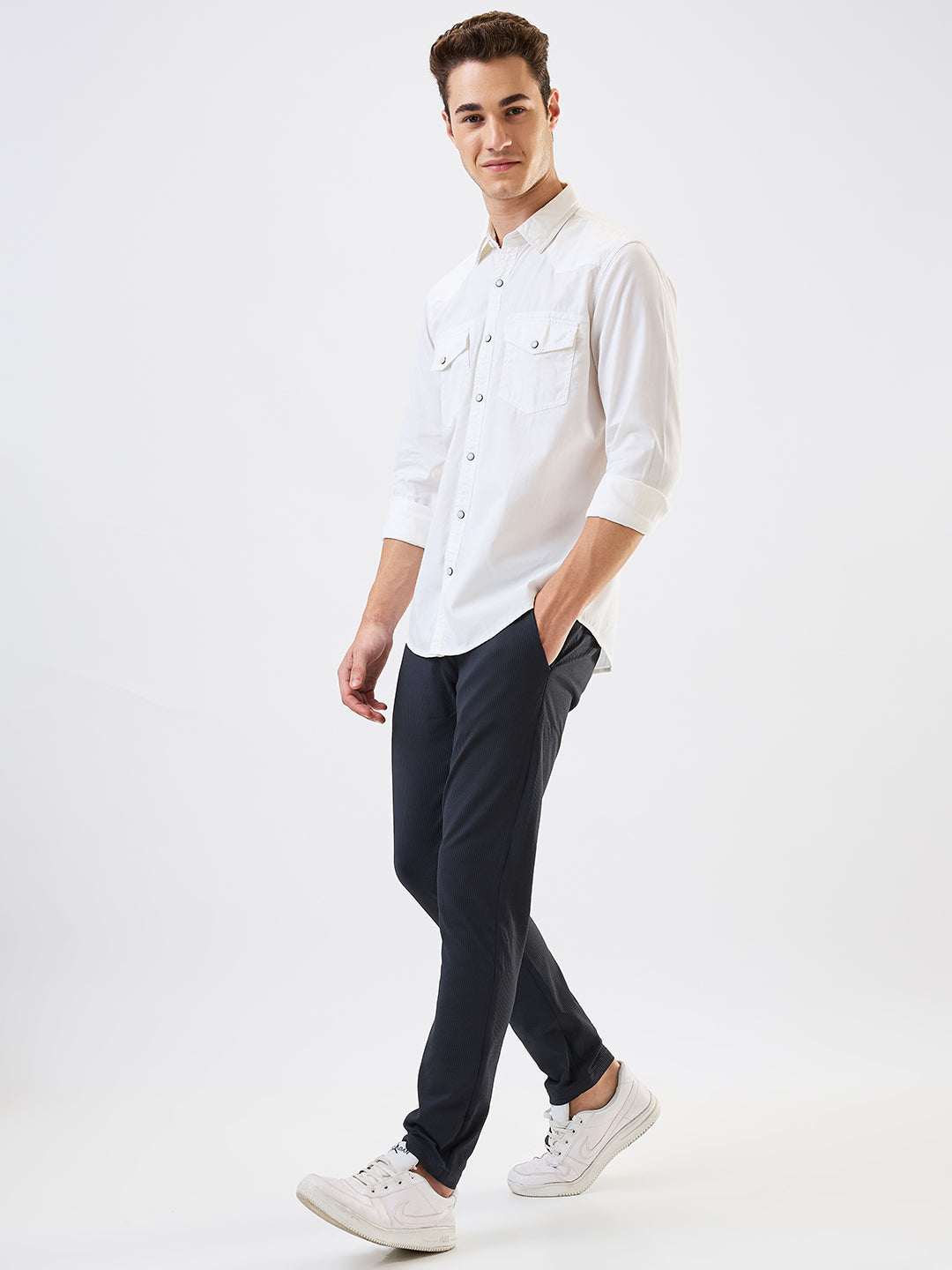 Men Cargo Slim Fit Grey Mid Rise