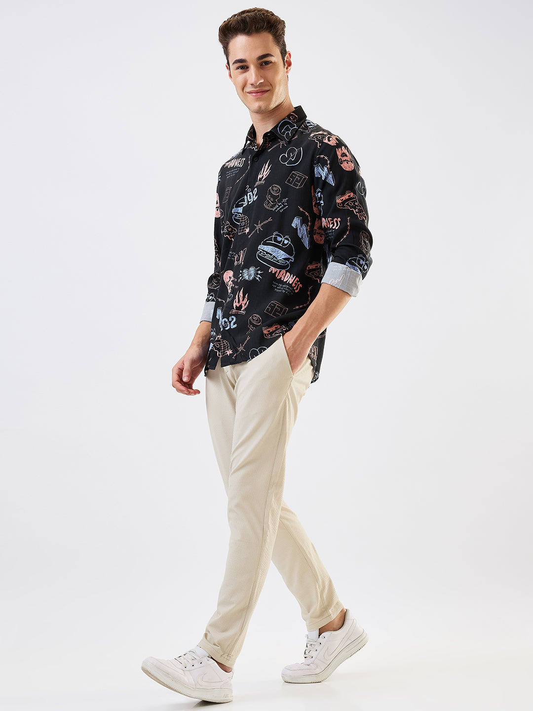 Men Cargo Slim Fit Beige Mid Rise