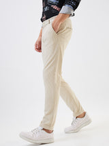 Men Cargo Slim Fit Beige Mid Rise