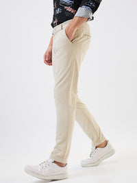 Men Cargo Slim Fit Beige Mid Rise