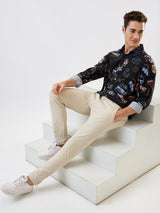 Men Cargo Slim Fit Beige Mid Rise
