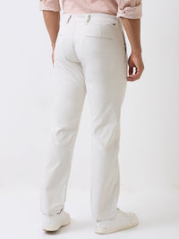 Men Trouser Comfort Fit White Mid Rise